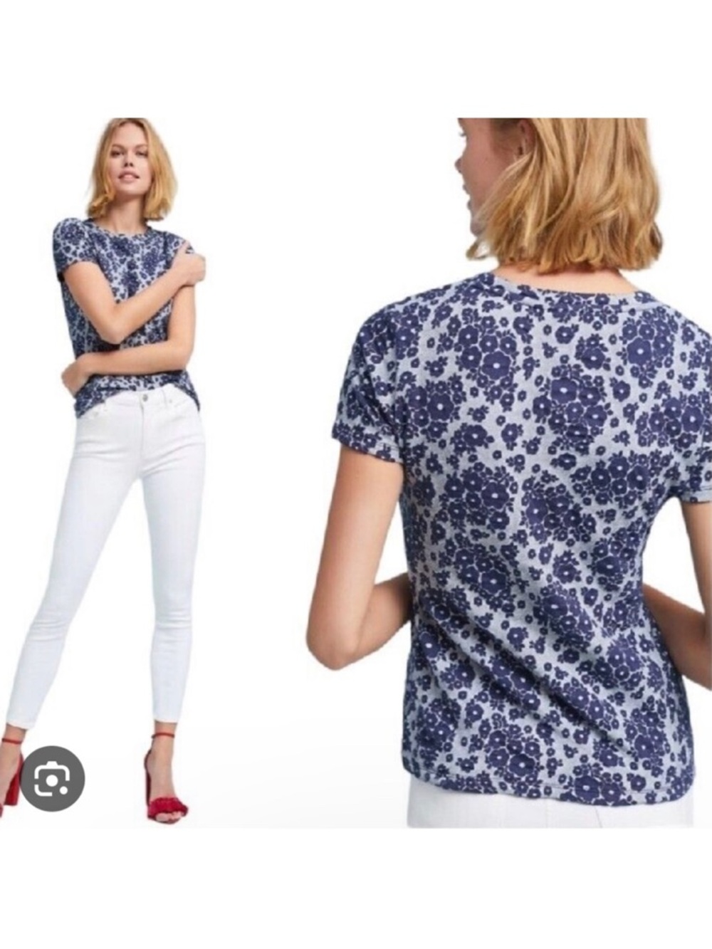 Anthropologie postmark forget me not navy blue Jacquard knit top size small